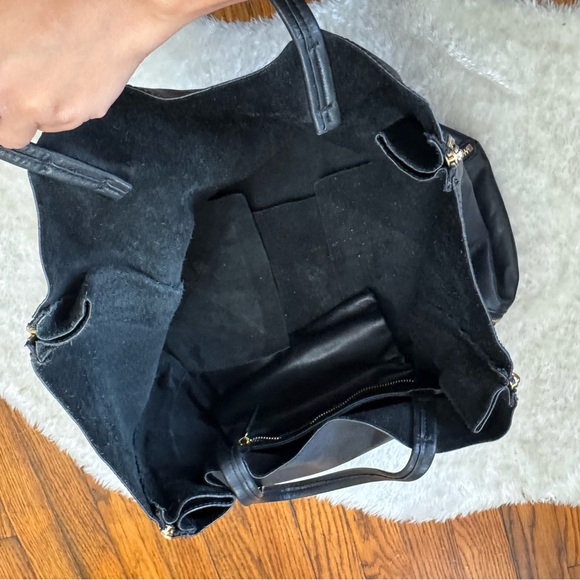 Celine Horizontal Zipper Gusset Cabas Black Lambskin Leather Totes Handbag - Picture 8 of 14